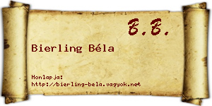Bierling Béla névjegykártya